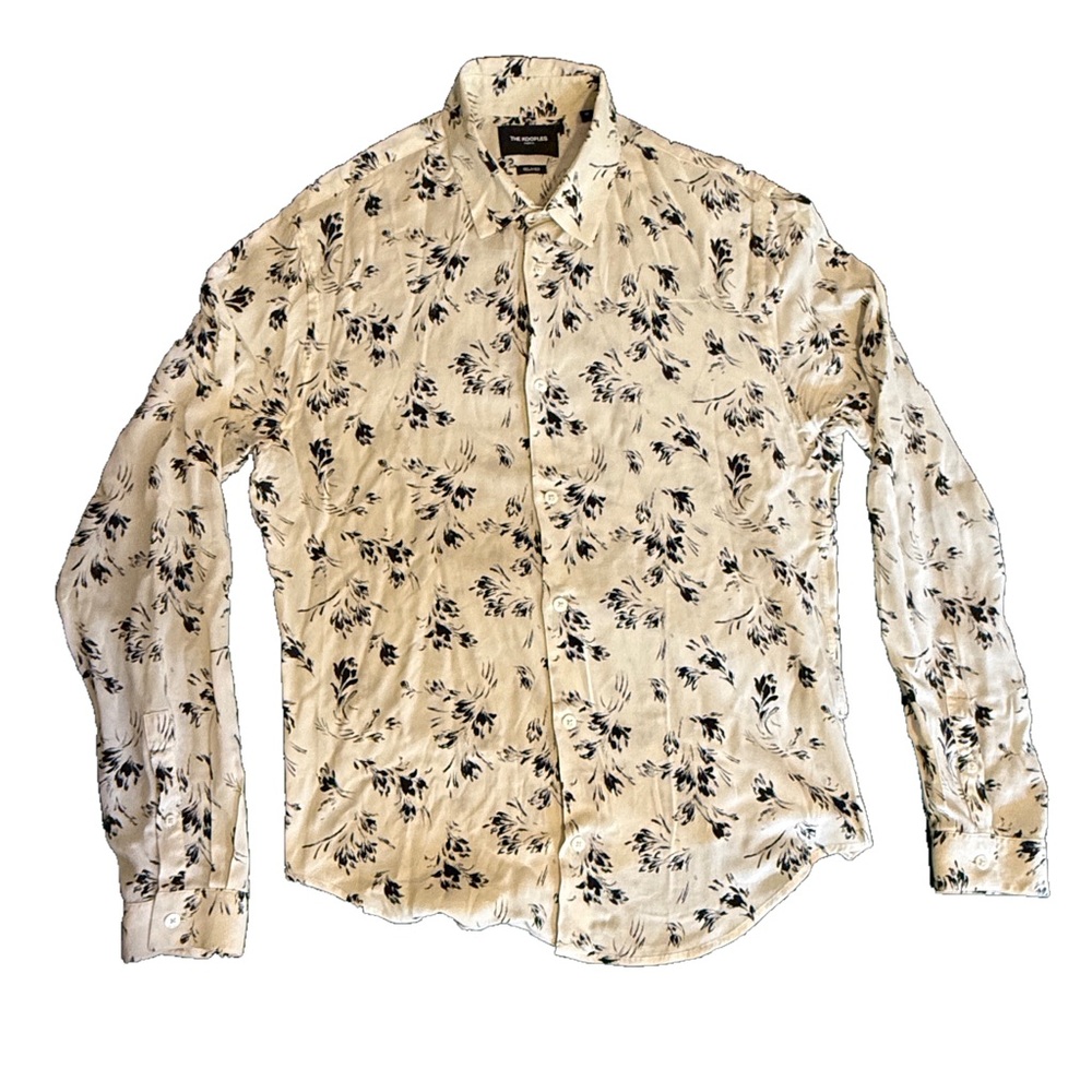 The Kooples Cream Floral Button-Up – Irregular Mother of Pearl Buttons – Size M